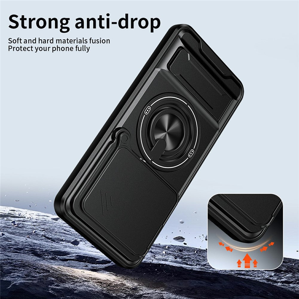 For Honor 400 Pro 5G (Global) Magnetic Case Ring Holder Foldable Kickstand TPU PC Phone Cover with Camera Lens Slider