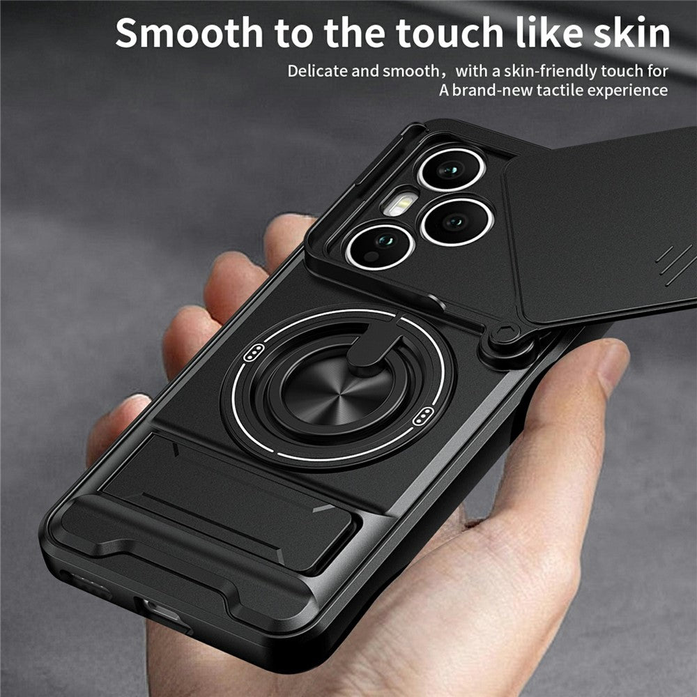 For Honor 400 Pro 5G (Global) Magnetic Case Ring Holder Foldable Kickstand TPU PC Phone Cover with Camera Lens Slider