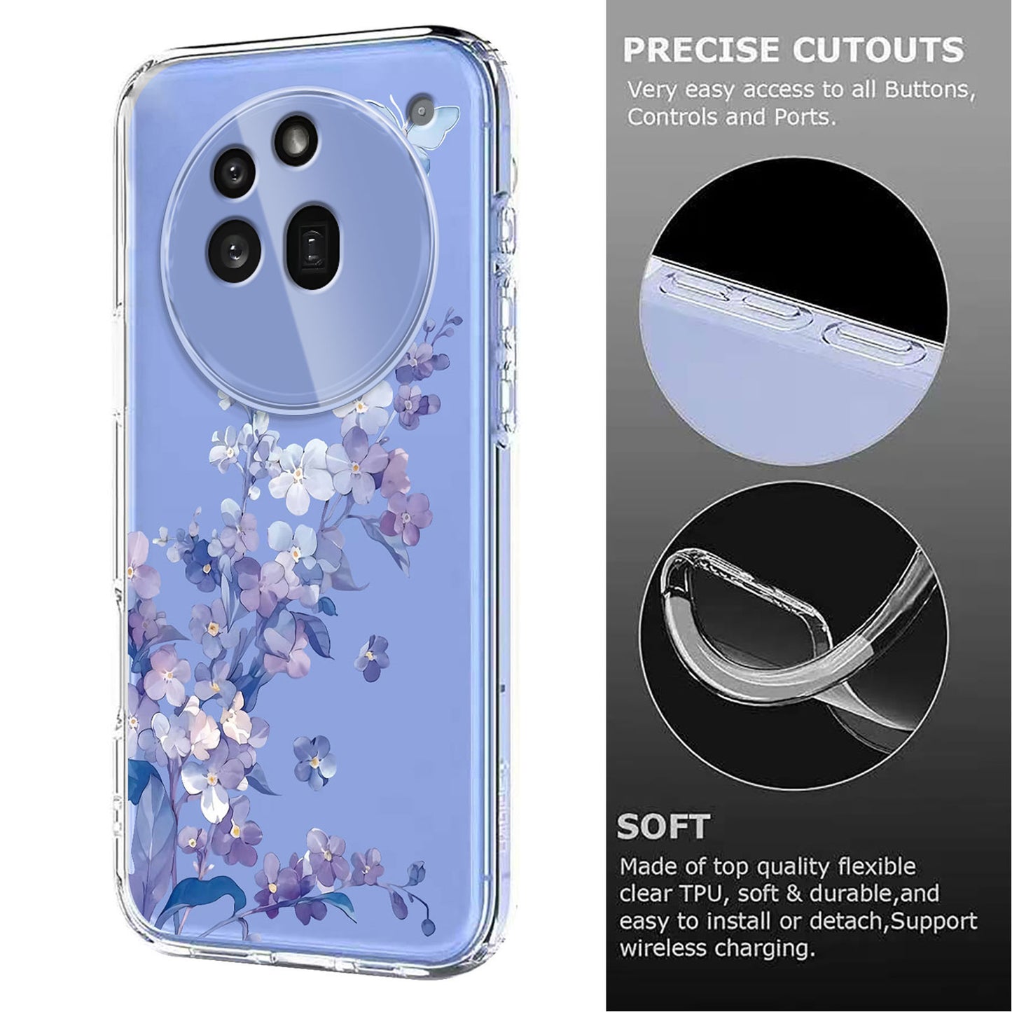 For Nothing Phone (3a) Pro Case Butterfly Floral Pattern Printing TPU Phone Back Cover