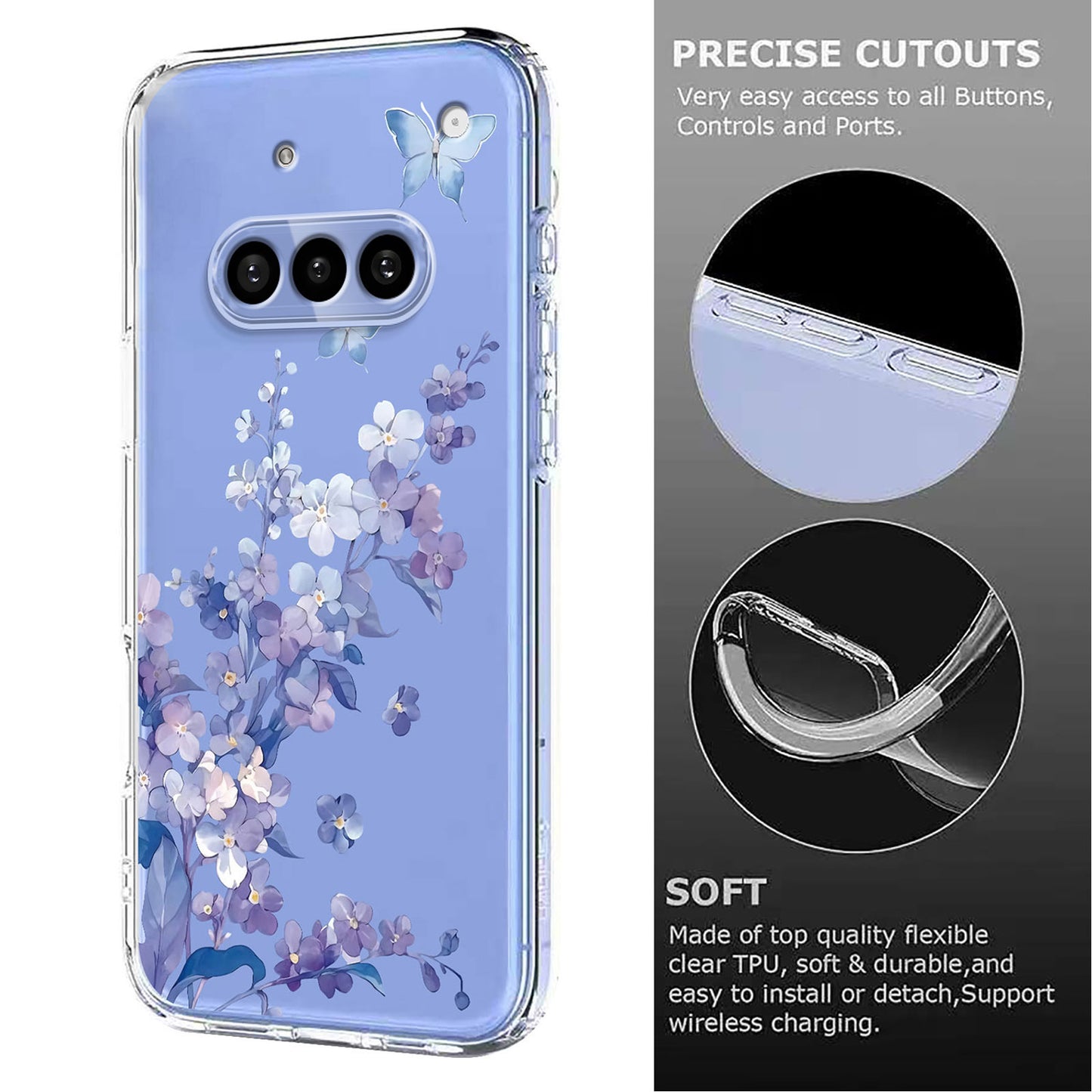 For Nothing Phone (3a) Case Butterfly Floral Pattern Printing TPU Phone Back Cover