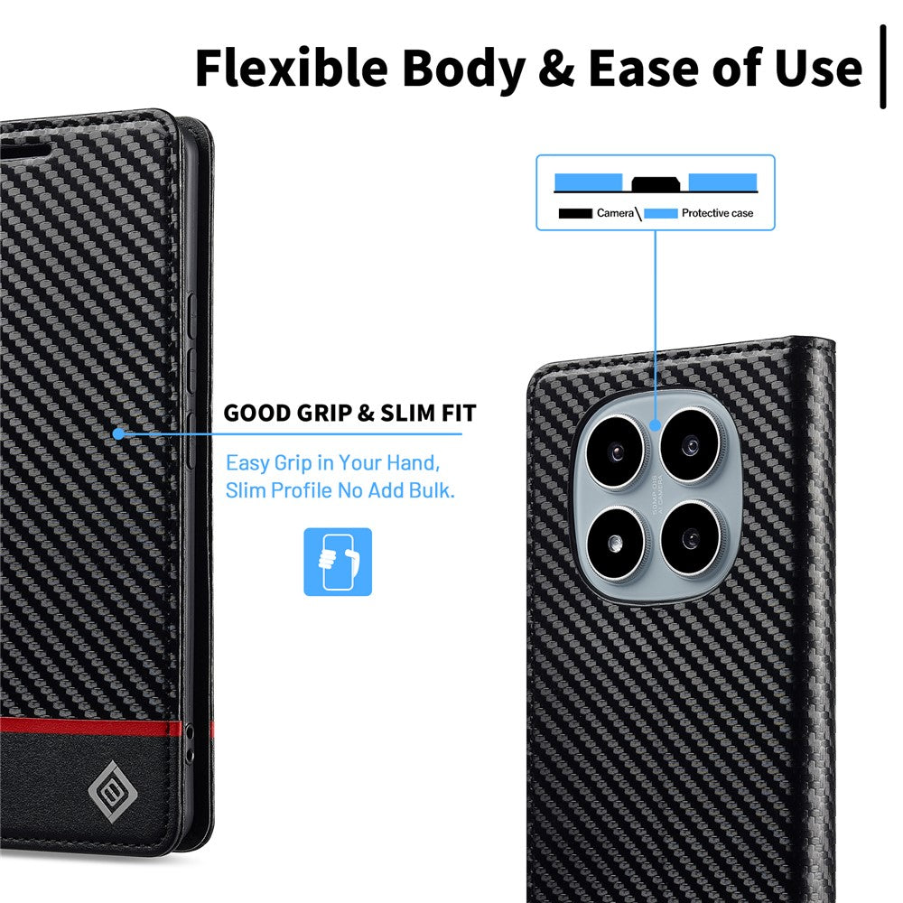 LC.IMEEKE Wallet Case for Xiaomi Poco M8 5G / Redmi Note 15 5G (Global) / 15 4G (Global) Carbon Fiber Texture Leather Phone Cover