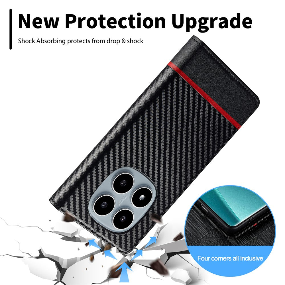 LC.IMEEKE Wallet Case for Xiaomi Poco M8 5G / Redmi Note 15 5G (Global) / 15 4G (Global) Carbon Fiber Texture Leather Phone Cover