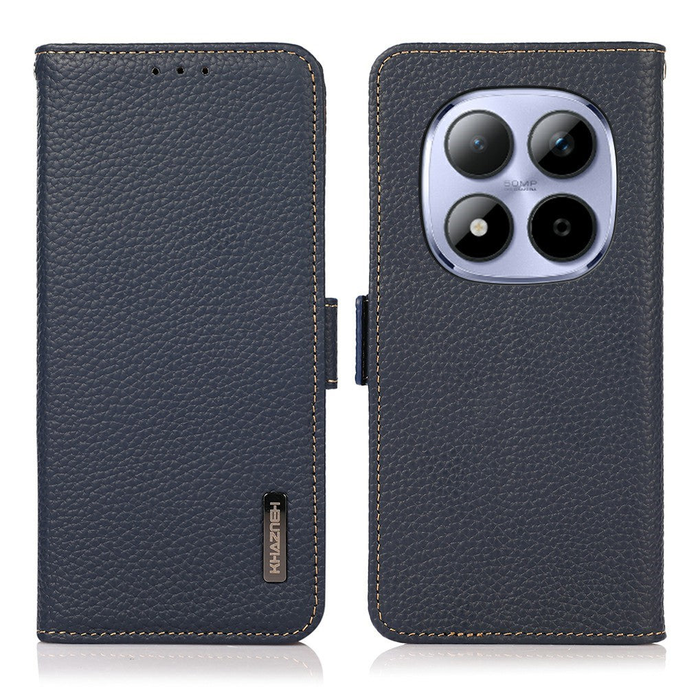 KHAZNEH for Xiaomi Redmi Note 15 Pro 4G (Global) Phone Case Litchi Texture Genuine Cow Leather Cover RFID Blocking