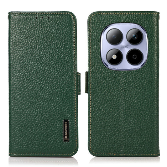 KHAZNEH for Xiaomi Redmi Note 15 Pro 4G (Global) Phone Case Litchi Texture Genuine Cow Leather Cover RFID Blocking