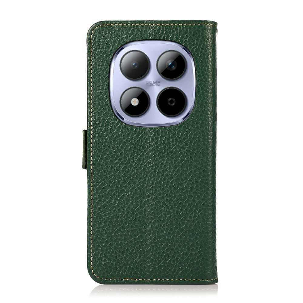 KHAZNEH for Xiaomi Redmi Note 15 Pro 4G (Global) Phone Case Litchi Texture Genuine Cow Leather Cover RFID Blocking