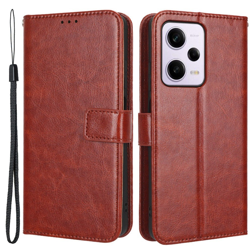 PU Leather Flip Wallet Case For Xiaomi Redmi Note 12 Pro 5G / Note 12 Pro Speed 5G / Poco X5 Pro 5G, Crazy Horse Texture Stand Anti-scratch Bookstyle Magnetic Mobile Phone Cover with Strap