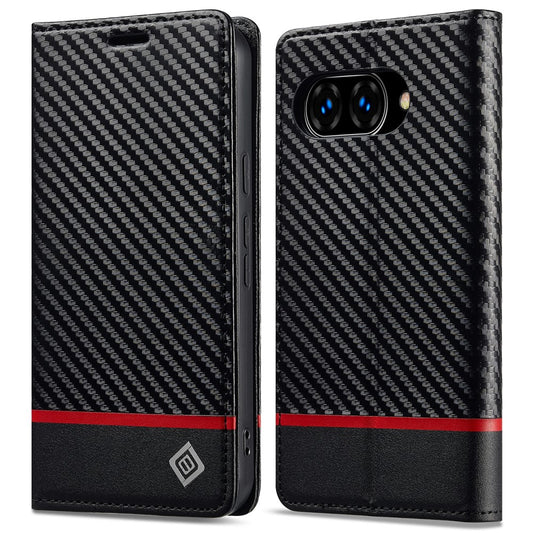 Google Pixel 10a Handyhülle – LC.IMEEKE Carbon Fiber Textur Leder Brieftasche