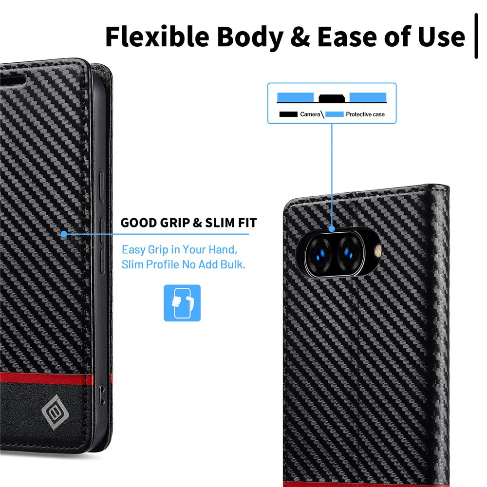 LC.IMEEKE For Google Pixel 10a Case Carbon Fiber Texture Leather Wallet Phone Cover