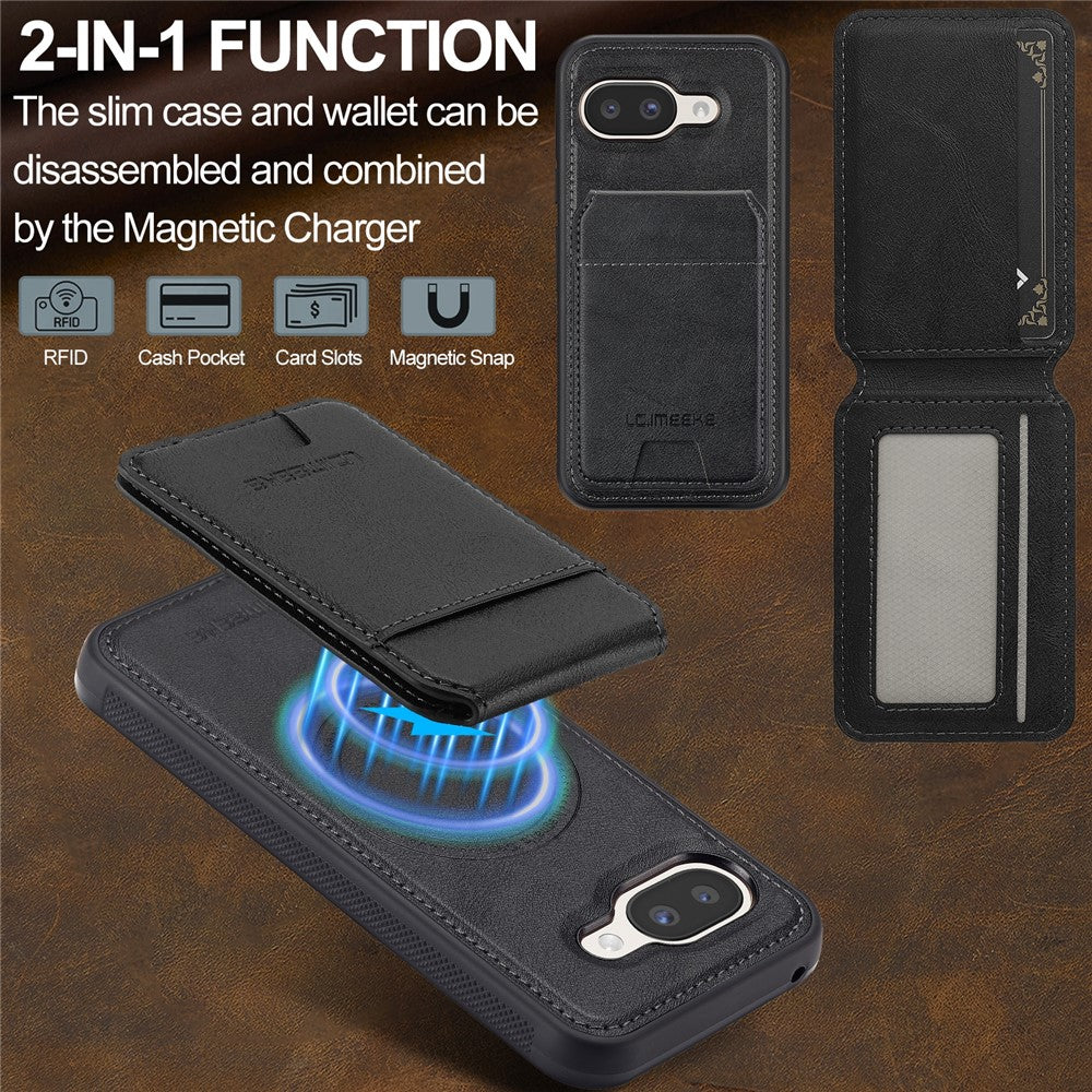 LC.IMEEKE L3 For Google Pixel 10a Magnetic Case Detachable Card Holder Leather TPU Mobile Cover