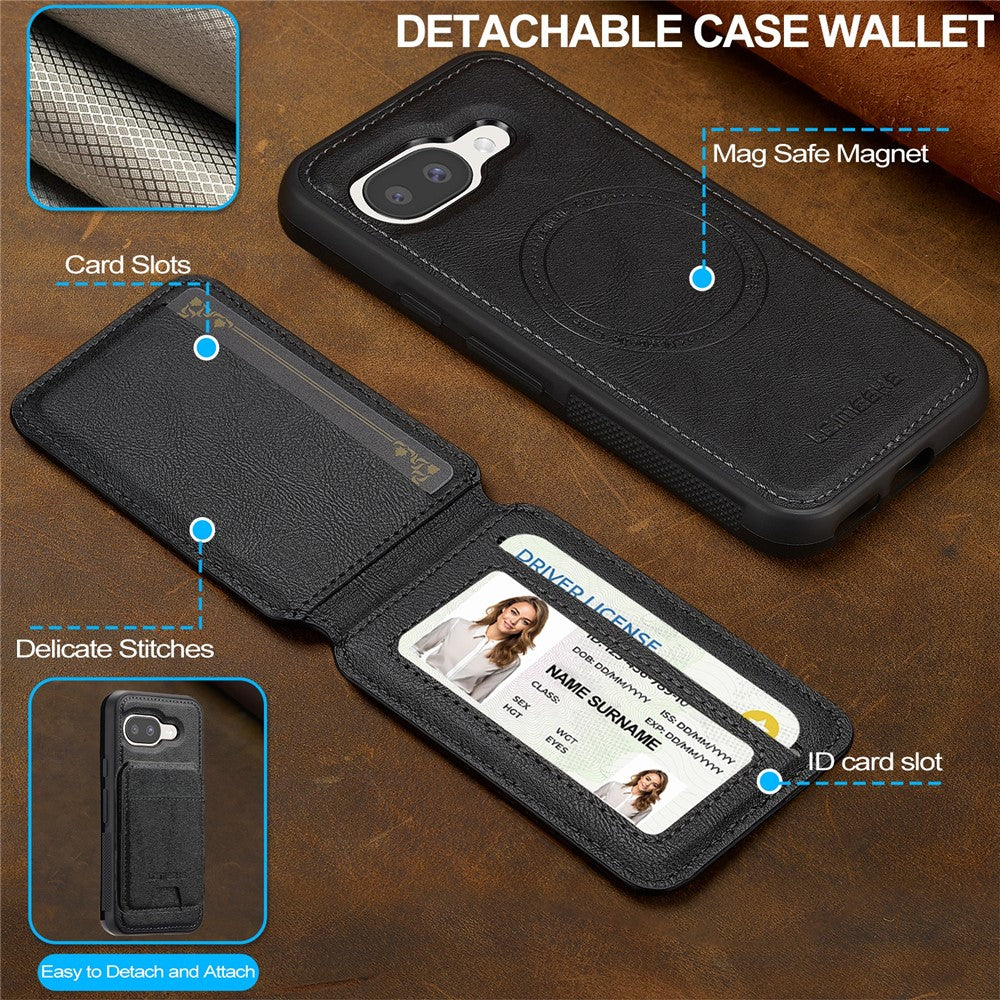 LC.IMEEKE L3 For Google Pixel 10a Magnetic Case Detachable Card Holder Leather TPU Mobile Cover