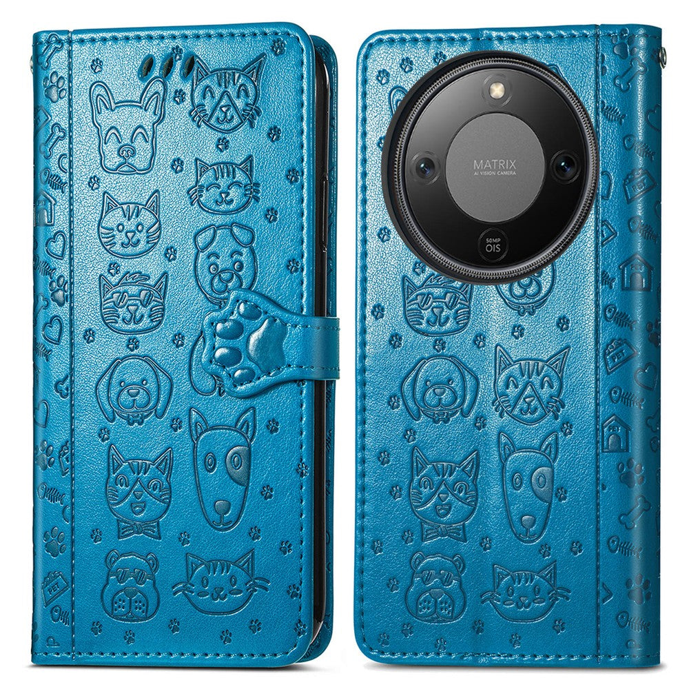 Honor Magic8 Lite 5G  /  X9d 5G  /  X70 5G Flip Wallet-Handyhülle – Aus Leder, mit niedlichem Katzen- & Hundemuster