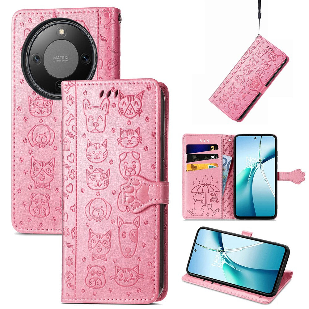 Honor Magic8 Lite 5G  /  X9d 5G  /  X70 5G Flip Wallet-Handyhülle – Aus Leder, mit niedlichem Katzen- & Hundemuster