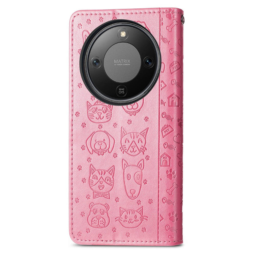 Honor Magic8 Lite 5G  /  X9d 5G  /  X70 5G Flip Wallet-Handyhülle – Aus Leder, mit niedlichem Katzen- & Hundemuster