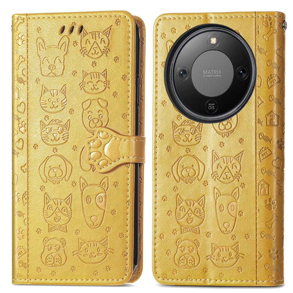 Honor Magic8 Lite 5G  /  X9d 5G  /  X70 5G Flip Wallet-Handyhülle – Aus Leder, mit niedlichem Katzen- & Hundemuster