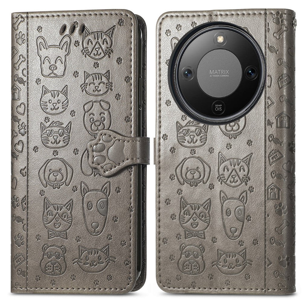Honor Magic8 Lite 5G  /  X9d 5G  /  X70 5G Flip Wallet-Handyhülle – Aus Leder, mit niedlichem Katzen- & Hundemuster