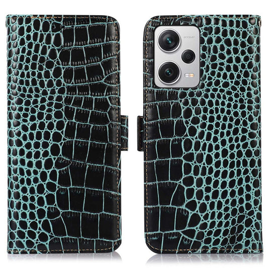 Xiaomi Redmi Note 12 Pro+ 5G Handyhülle – RFID Blocking Phone Cover mit Krokodilstruktur aus echtem Rindsleder mit Ständer