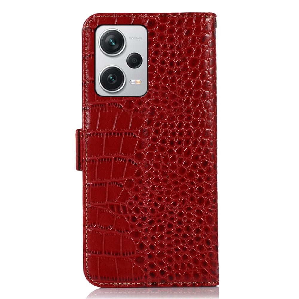 RFID Blocking Phone Cover For Xiaomi Redmi Note 12 Pro+ 5G Crocodile Texture Genuine Cowhide Leather Phone Case Wallet Stand