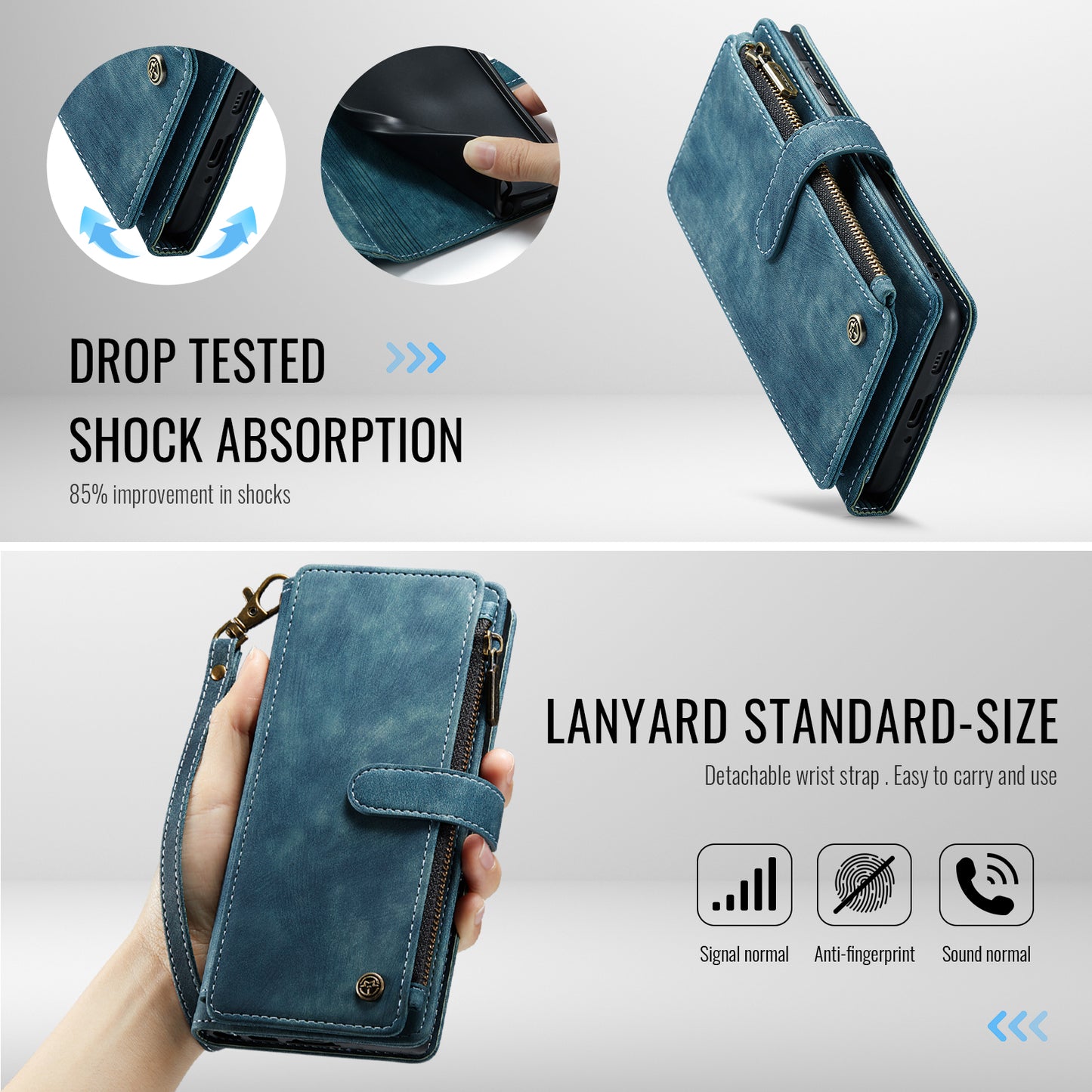 CASEME For Samsung Galaxy A37 5G Phone Cases with Strap  C30 Zipper Multiple Card Holder PU Leather Cover