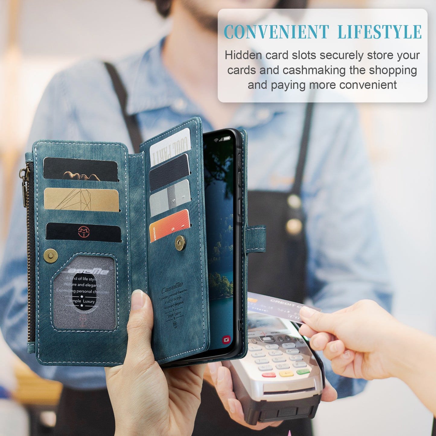CASEME For Samsung Galaxy A37 5G Phone Cases with Strap  C30 Zipper Multiple Card Holder PU Leather Cover