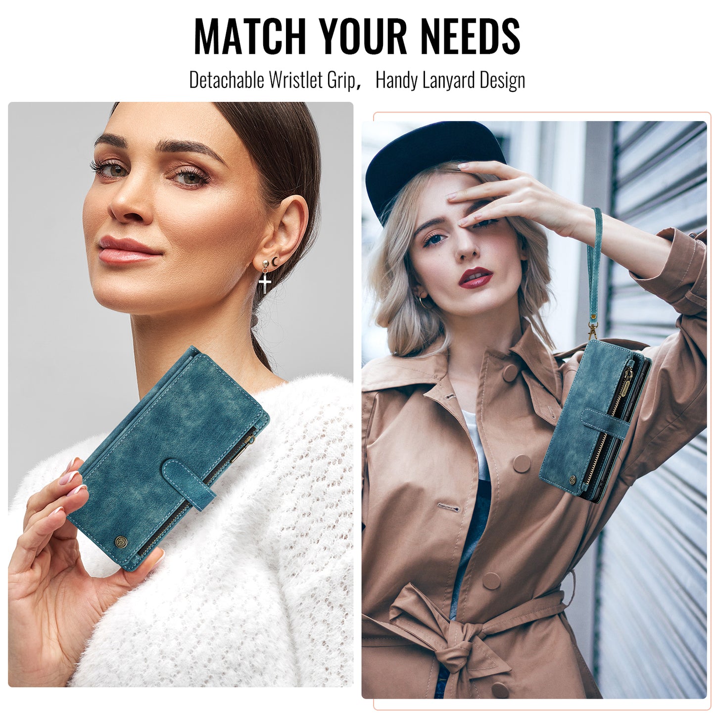 CASEME For Samsung Galaxy A57 5G Phone Cases with Strap  C30 Zipper Multiple Card Holder PU Leather Cover