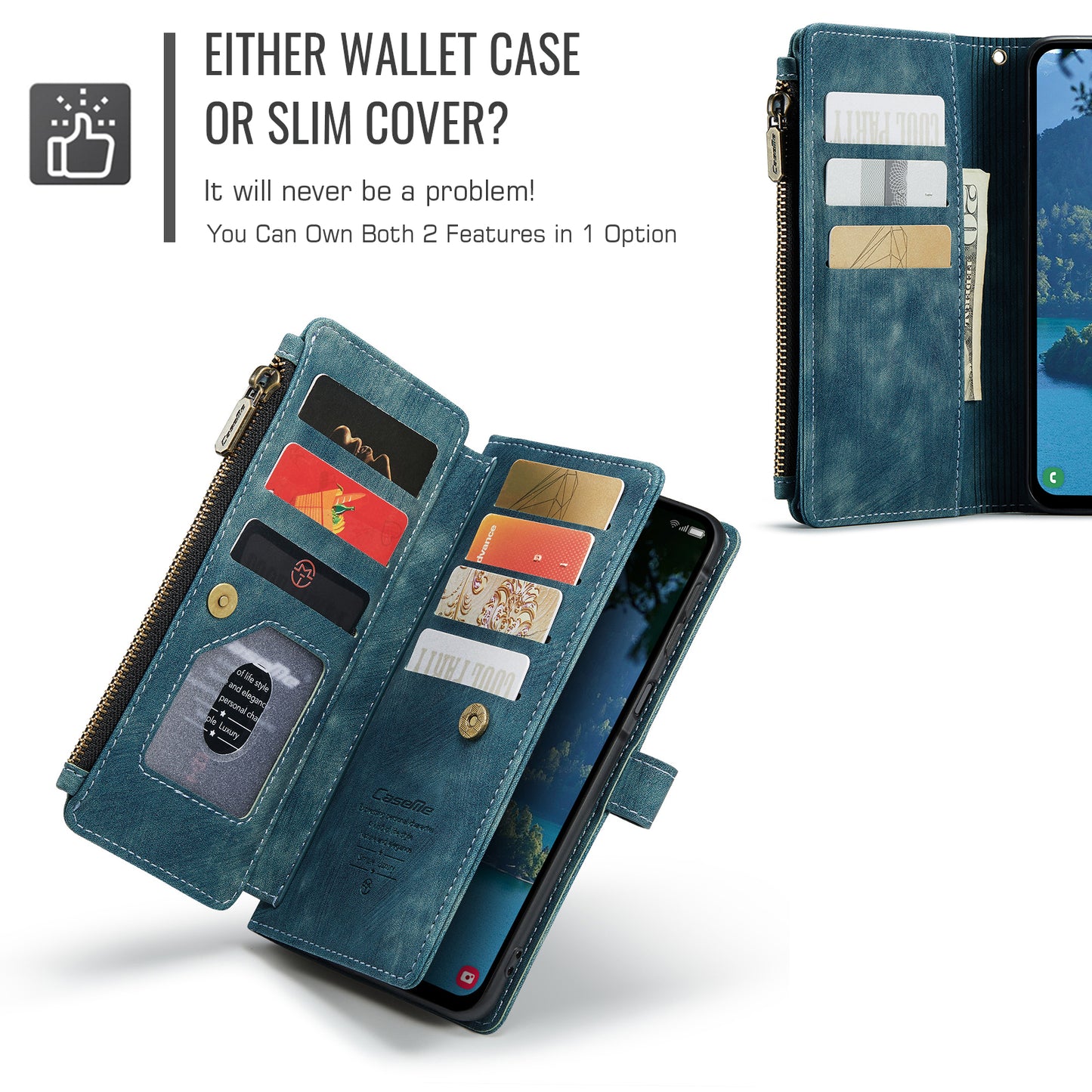 CASEME For Samsung Galaxy A57 5G Phone Cases with Strap  C30 Zipper Multiple Card Holder PU Leather Cover