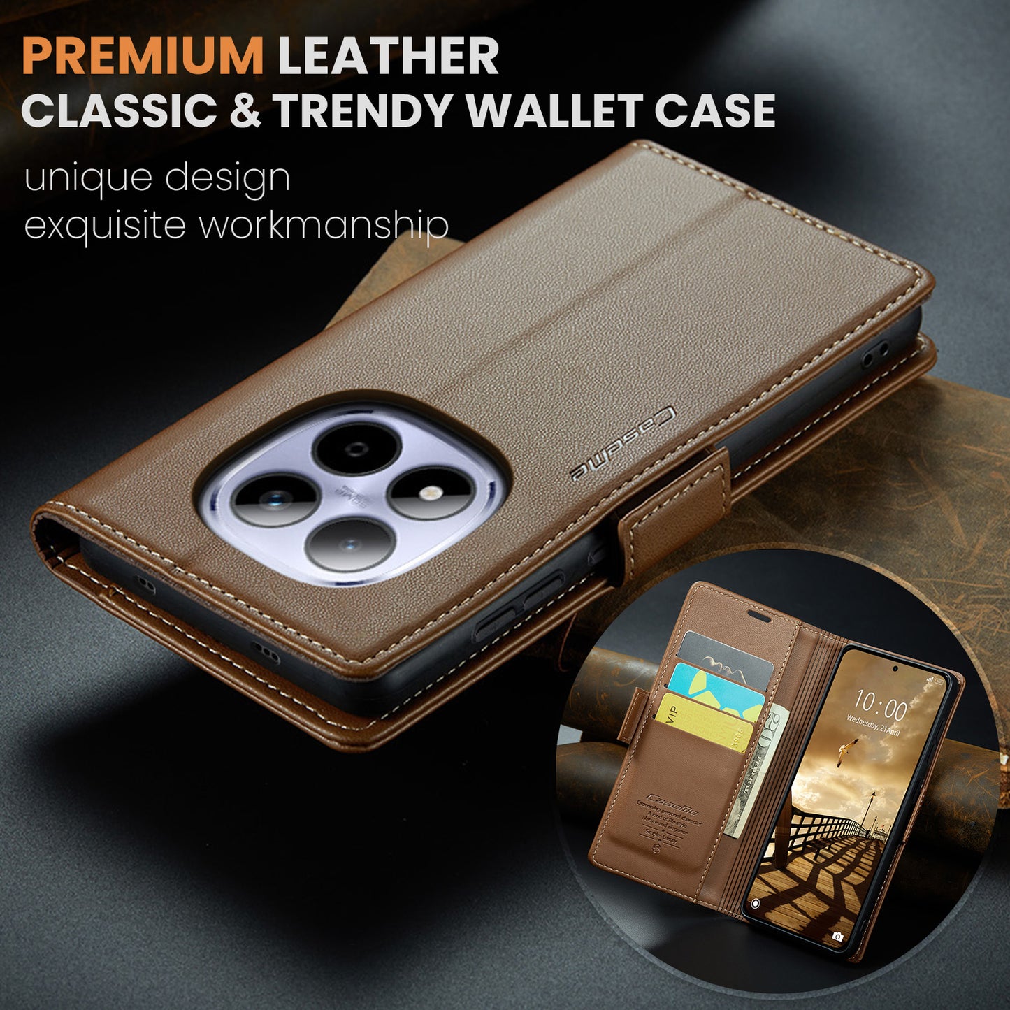 CASEME For Xiaomi Redmi Note 15 Pro 4G (Global) Case  023 Series RFID Blocking Wallet Stand Glossy Litchi Texture Leather Phone Cover