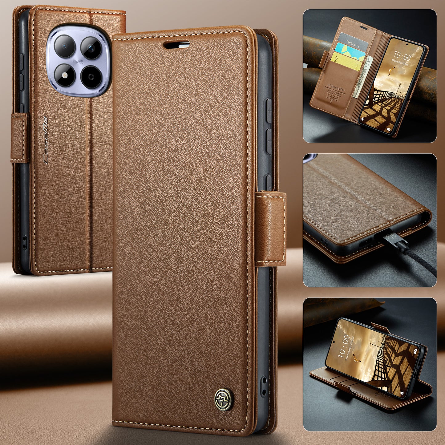 CASEME For Xiaomi Redmi Note 15 Pro 4G (Global) Case  023 Series RFID Blocking Wallet Stand Glossy Litchi Texture Leather Phone Cover