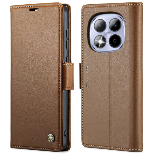 Xiaomi Redmi Note 15 Pro 5G (Global) Handyhülle – CASEME 023 Series RFID-blockierende Brieftasche mit Ständer, glänzende Litchi-Textur-Leder