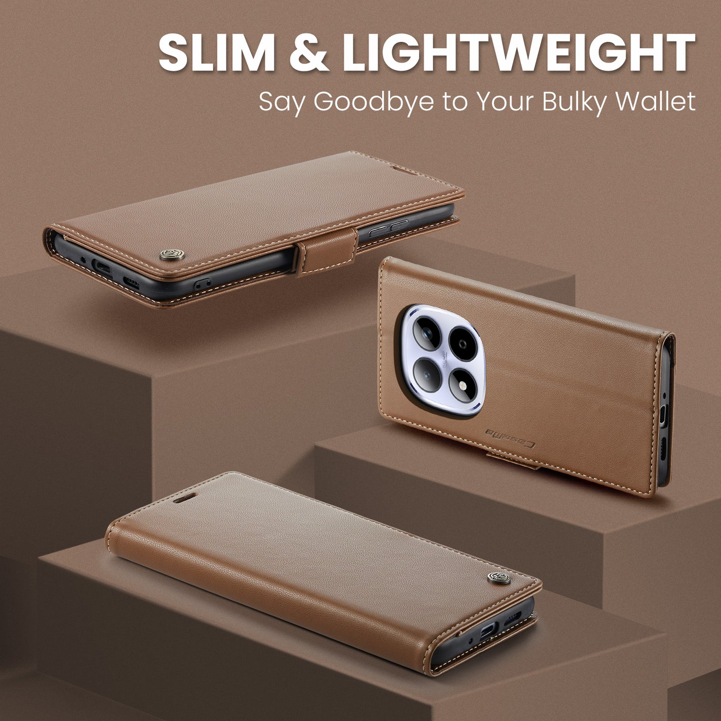 CASEME For Xiaomi Redmi Note 15 Pro 5G (Global) Case  023 Series RFID Blocking Wallet Stand Glossy Litchi Texture Leather Phone Cover