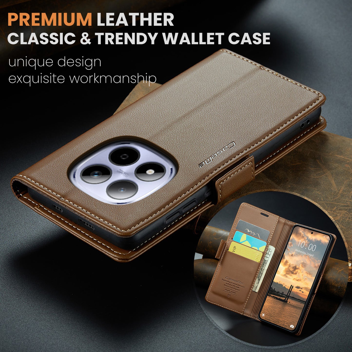 CASEME For Xiaomi Redmi Note 15 Pro 5G (Global) Case  023 Series RFID Blocking Wallet Stand Glossy Litchi Texture Leather Phone Cover
