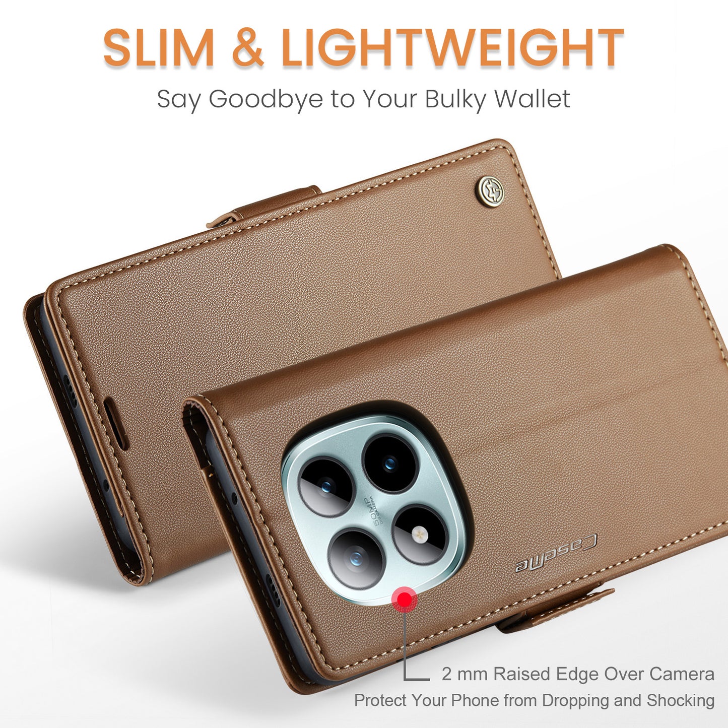 CASEME For Xiaomi Redmi Note 15 Pro+ 5G (Global) Case  023 Series RFID Blocking Wallet Stand Glossy Litchi Texture Leather Phone Cover