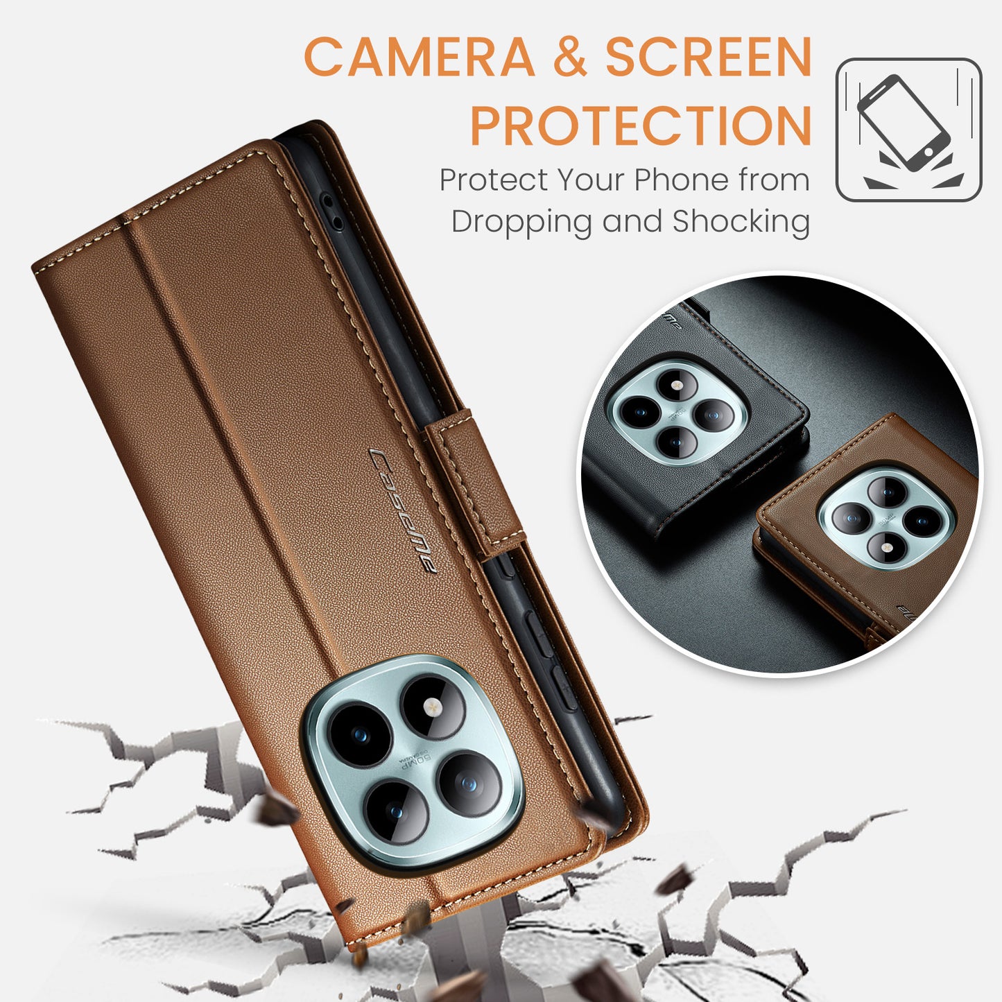 CASEME For Xiaomi Redmi Note 15 Pro+ 5G (Global) Case  023 Series RFID Blocking Wallet Stand Glossy Litchi Texture Leather Phone Cover