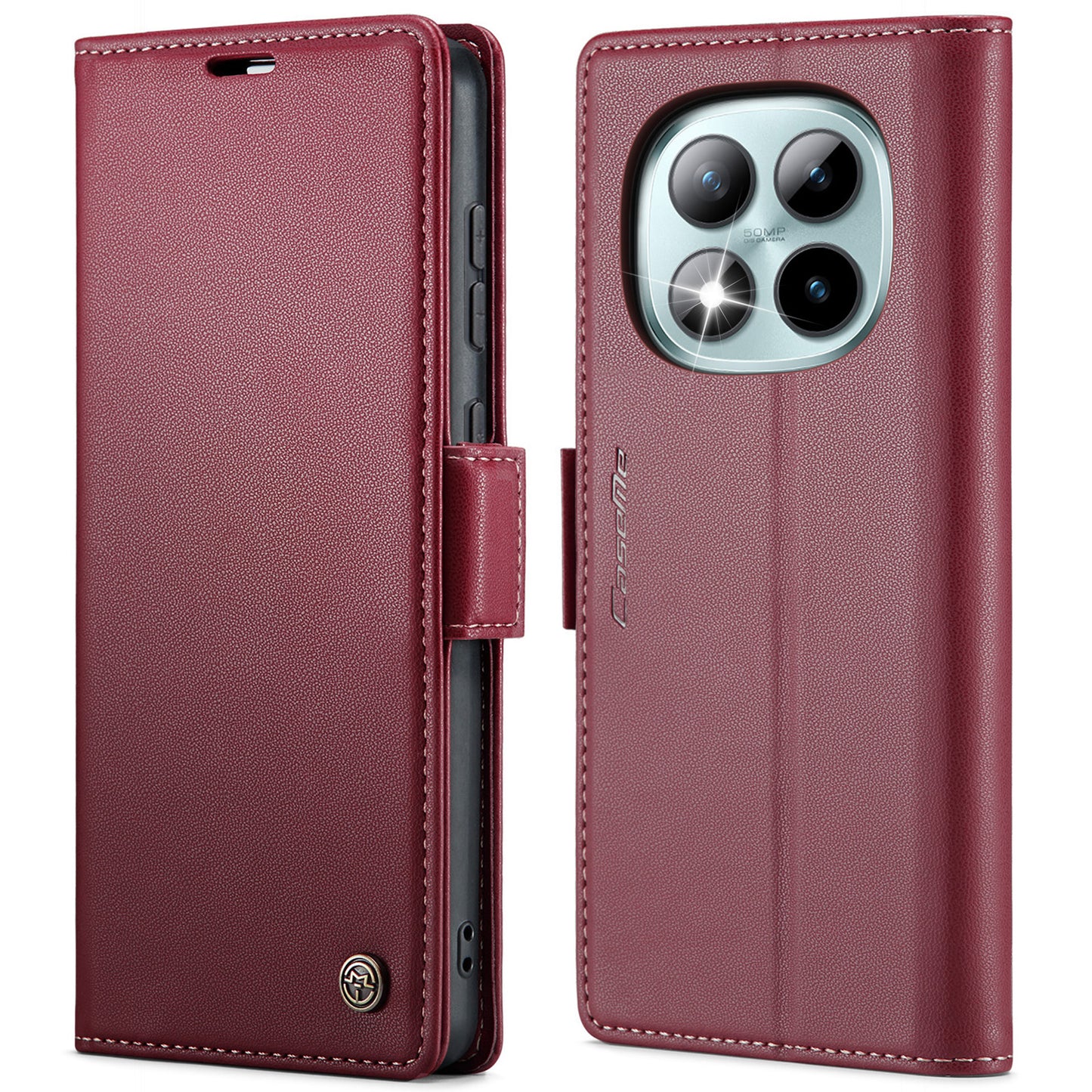 CASEME For Xiaomi Redmi Note 15 Pro+ 5G (Global) Case  023 Series RFID Blocking Wallet Stand Glossy Litchi Texture Leather Phone Cover