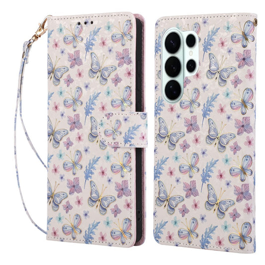 Galaxy S26 Ultra Handyhülle – RFID-blockierende aus Leder mit Blumenmotiv