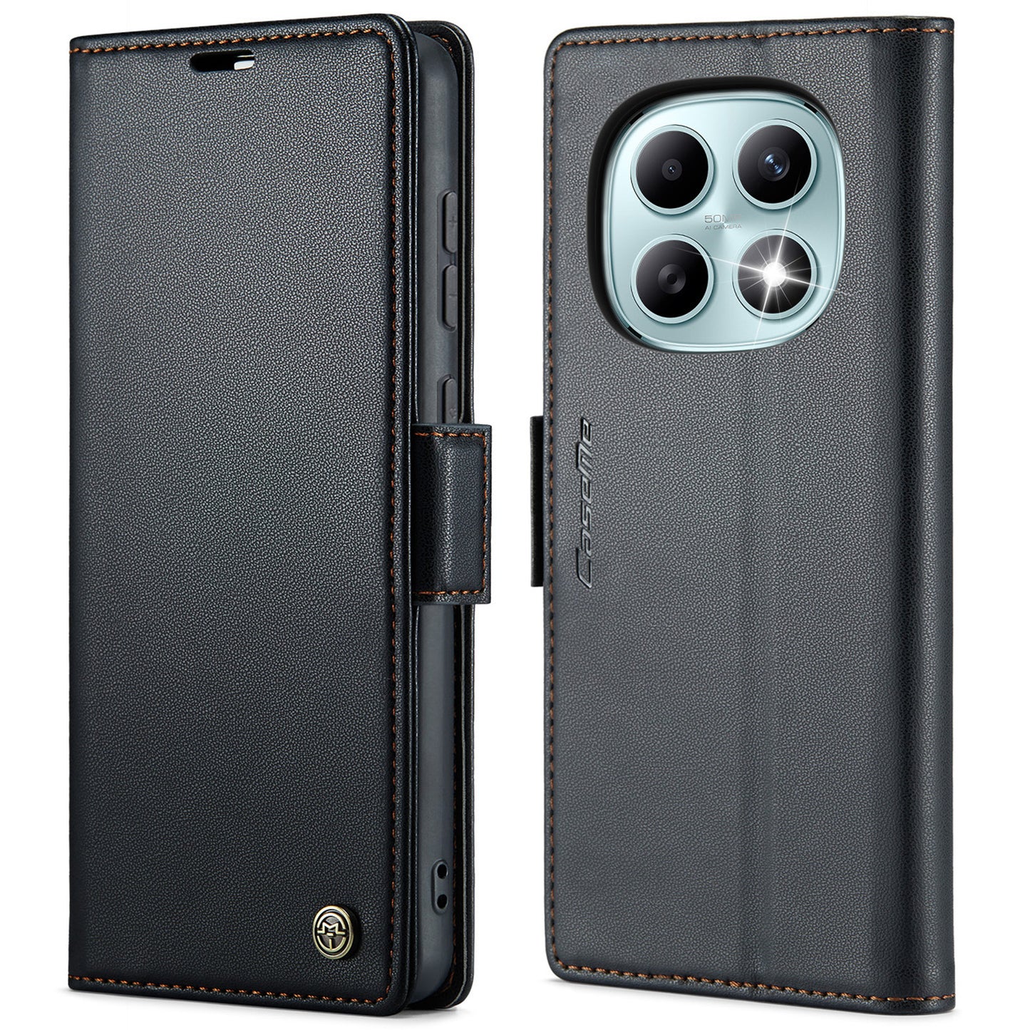 CASEME For Xiaomi Redmi Note 15 5G (Global) / Xiaomi Poco M8 5G / Xiaomi Redmi Note 15 4G (Global) Case  023 Series RFID Blocking Wallet Stand Glossy Litchi Texture Leather Phone Cover
