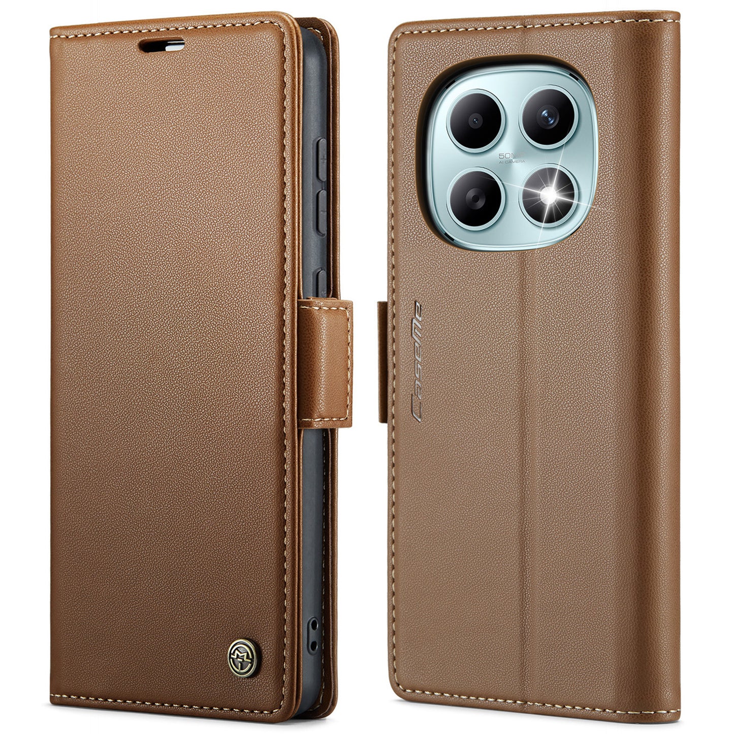CASEME For Xiaomi Redmi Note 15 5G (Global) / Xiaomi Poco M8 5G / Xiaomi Redmi Note 15 4G (Global) Case  023 Series RFID Blocking Wallet Stand Glossy Litchi Texture Leather Phone Cover