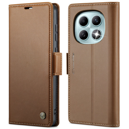 Xiaomi Redmi Note 15 5G (Global) / Xiaomi Redmi Note 15 4G (Global) / Xiaomi Poco M8 5G Handyhülle – CASEME 023 Series RFID-blockierende Brieftasche mit Ständer, glänzende Litchi-Textur-Leder