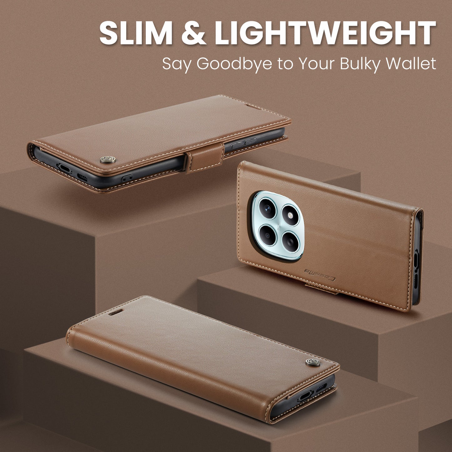 CASEME For Xiaomi Redmi Note 15 5G (Global) / Xiaomi Poco M8 5G / Xiaomi Redmi Note 15 4G (Global) Case  023 Series RFID Blocking Wallet Stand Glossy Litchi Texture Leather Phone Cover