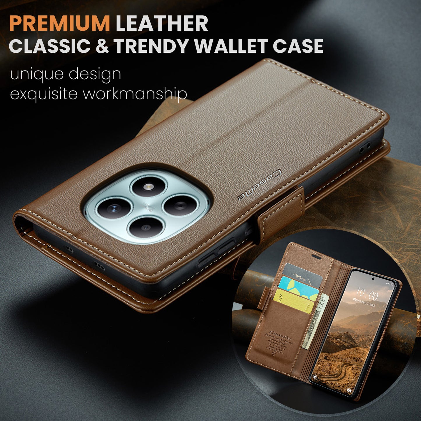 CASEME For Xiaomi Redmi Note 15 5G (Global) / Xiaomi Poco M8 5G / Xiaomi Redmi Note 15 4G (Global) Case  023 Series RFID Blocking Wallet Stand Glossy Litchi Texture Leather Phone Cover