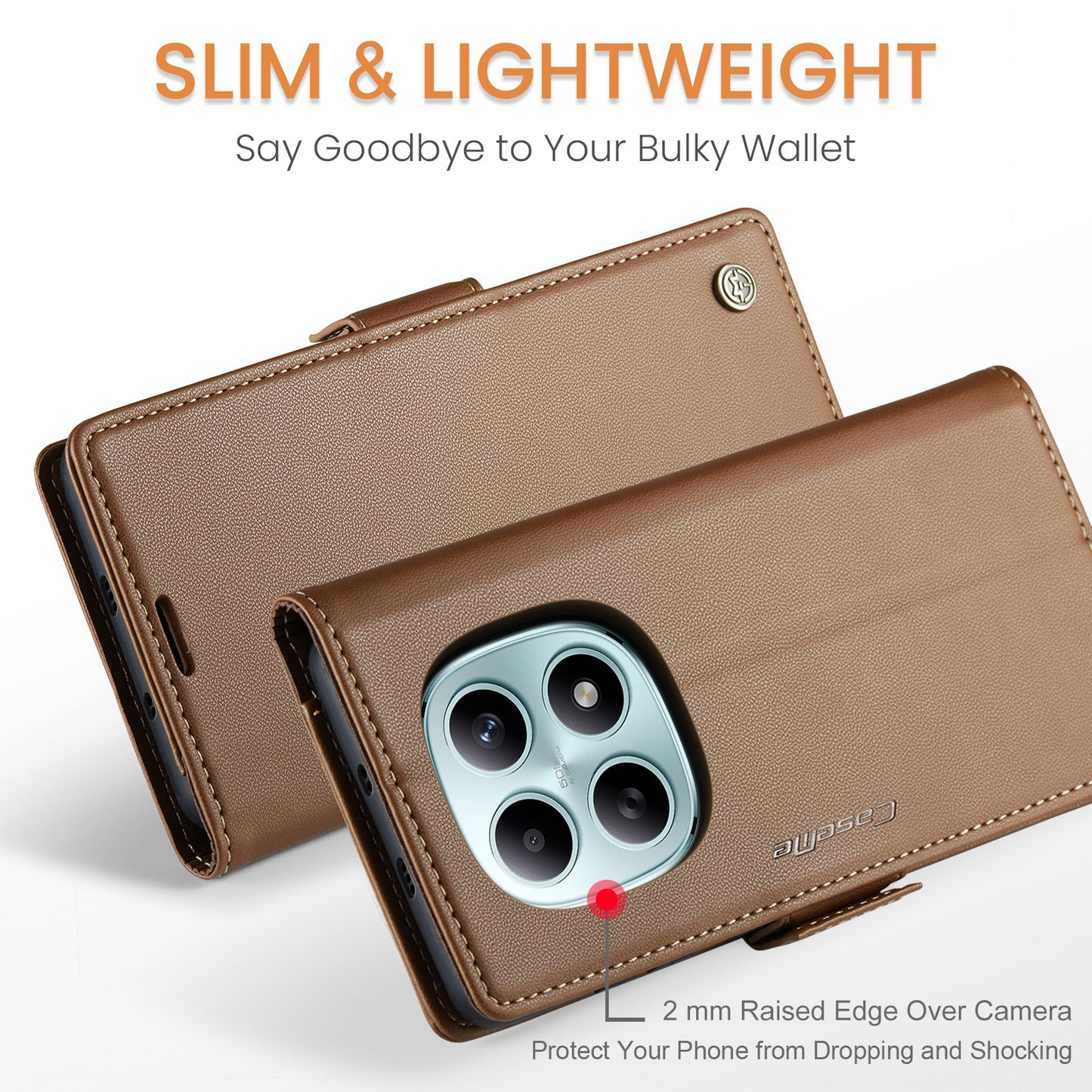 CASEME For Xiaomi Redmi Note 15 5G (Global) / Xiaomi Poco M8 5G / Xiaomi Redmi Note 15 4G (Global) Case  023 Series RFID Blocking Wallet Stand Glossy Litchi Texture Leather Phone Cover