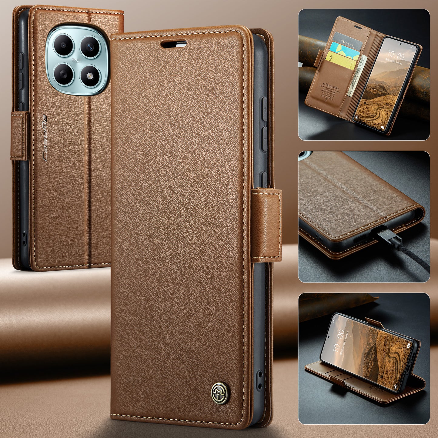 CASEME For Xiaomi Redmi Note 15 5G (Global) / Xiaomi Poco M8 5G / Xiaomi Redmi Note 15 4G (Global) Case  023 Series RFID Blocking Wallet Stand Glossy Litchi Texture Leather Phone Cover