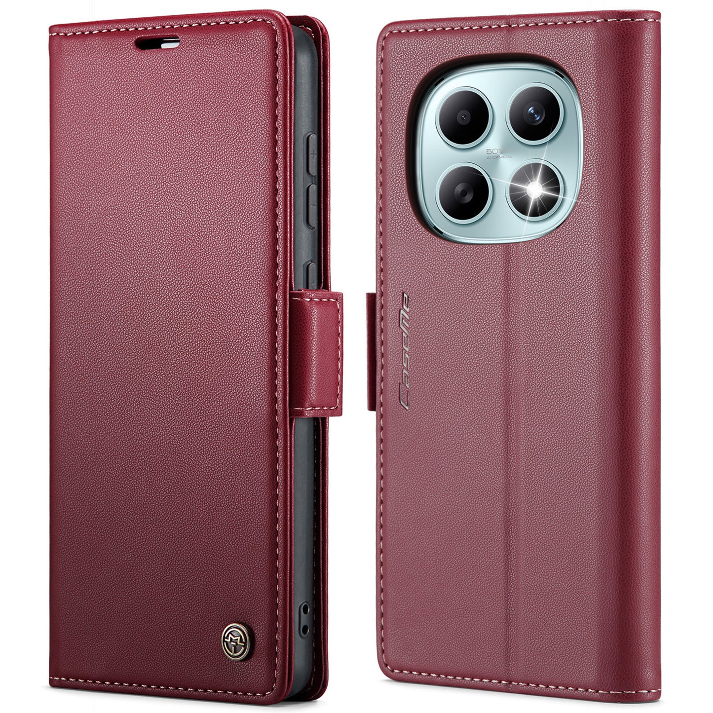 CASEME For Xiaomi Redmi Note 15 5G (Global) / Xiaomi Poco M8 5G / Xiaomi Redmi Note 15 4G (Global) Case  023 Series RFID Blocking Wallet Stand Glossy Litchi Texture Leather Phone Cover
