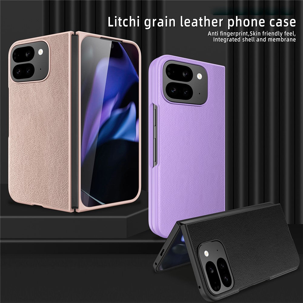 For Google Pixel 10 Pro Fold Case PU Leather PC Litchi Coated Phone Cover with Screen  /  Lens Film