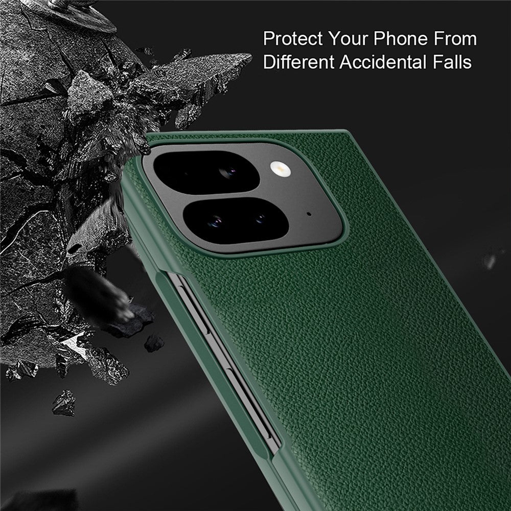 For Google Pixel 10 Pro Fold Case PU Leather PC Litchi Coated Phone Cover with Screen  /  Lens Film
