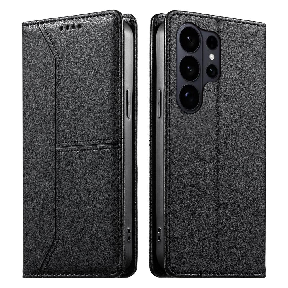 For Samsung Galaxy S26 Ultra Wallet Stand Case Line Splicing TPU PU Leather Phone Cover