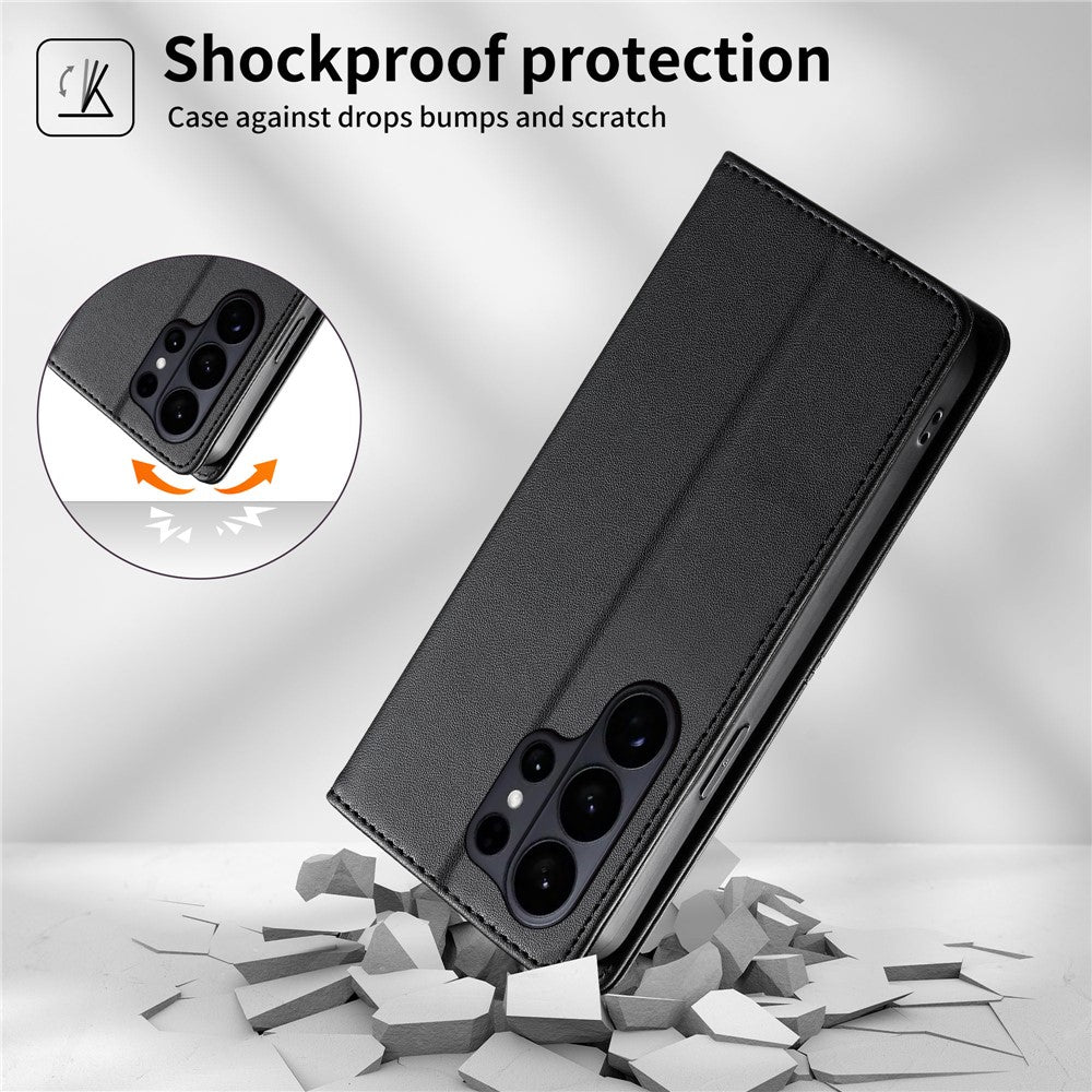 For Samsung Galaxy S26 Ultra Wallet Stand Case Line Splicing TPU PU Leather Phone Cover