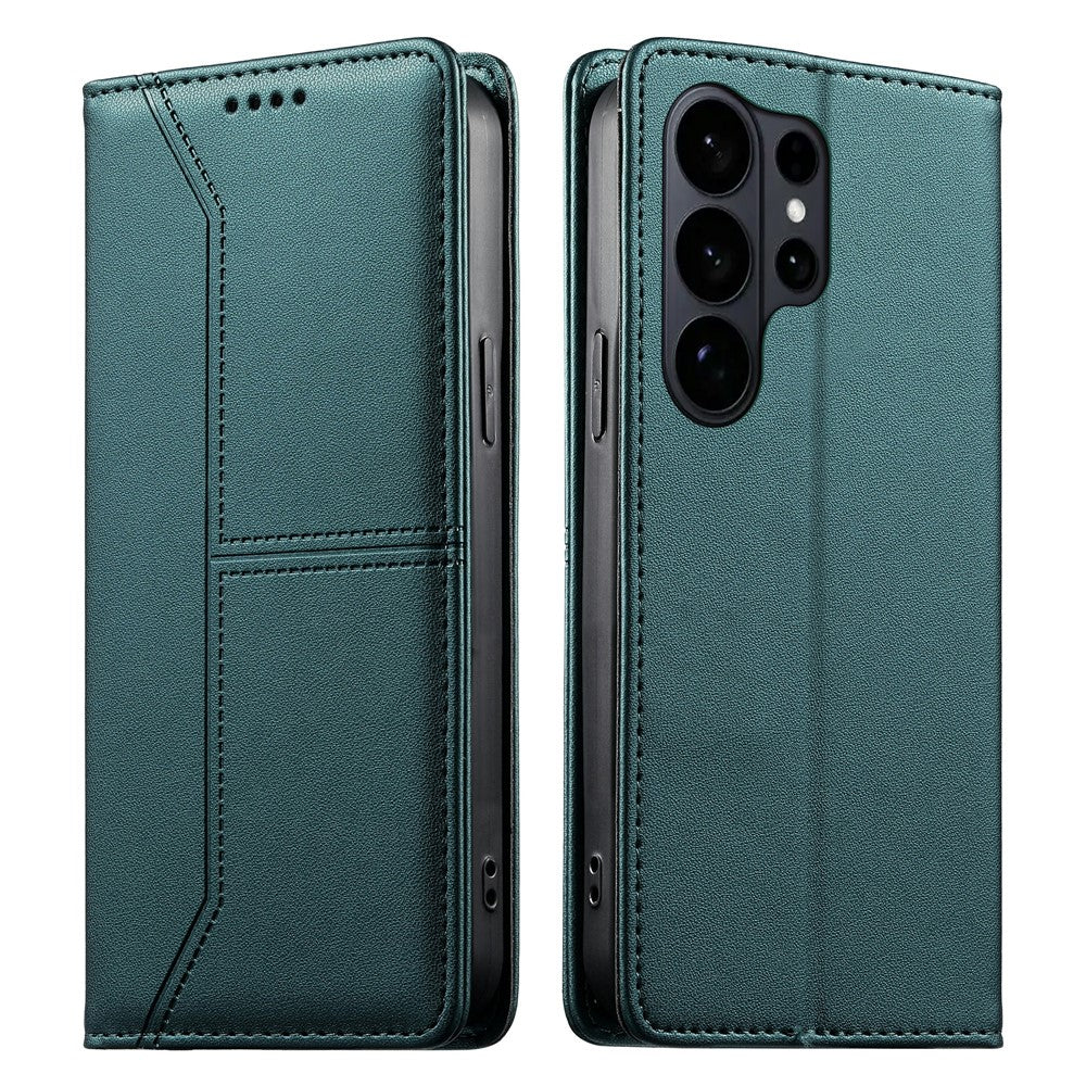 For Samsung Galaxy S26 Ultra Wallet Stand Case Line Splicing TPU PU Leather Phone Cover