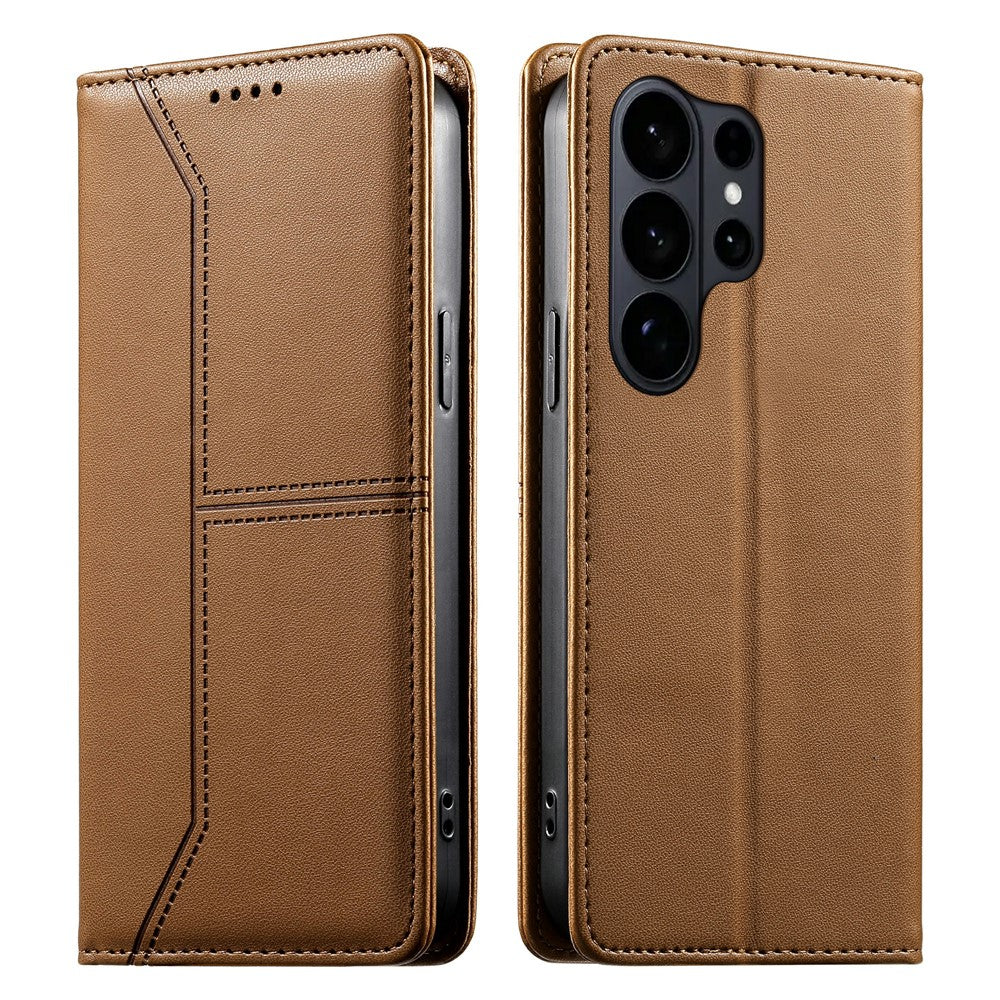 For Samsung Galaxy S26 Ultra Wallet Stand Case Line Splicing TPU PU Leather Phone Cover