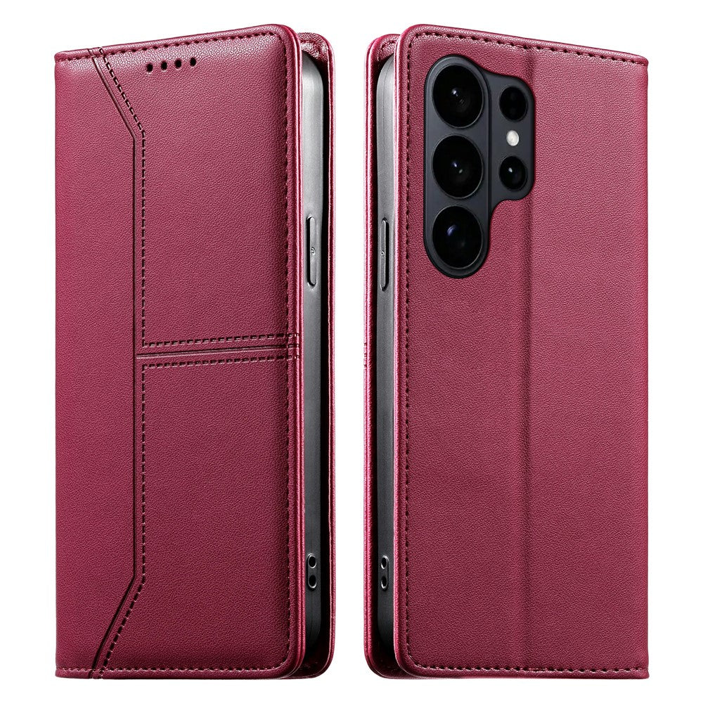 For Samsung Galaxy S26 Ultra Wallet Stand Case Line Splicing TPU PU Leather Phone Cover