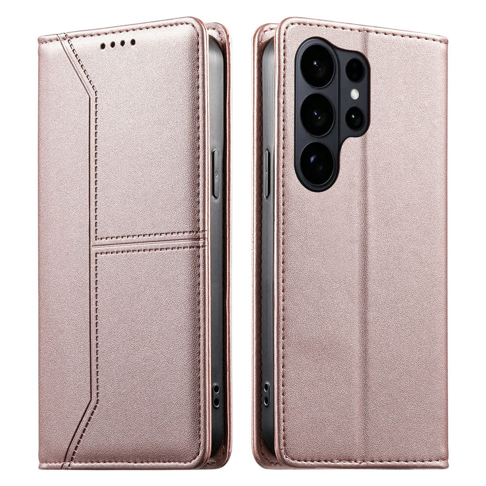 For Samsung Galaxy S26 Ultra Wallet Stand Case Line Splicing TPU PU Leather Phone Cover